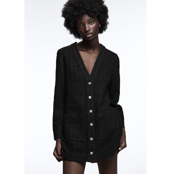 Zara Dresses & Skirts - ZARA BLACK TEXTURED WEAVE TWEED DRESS